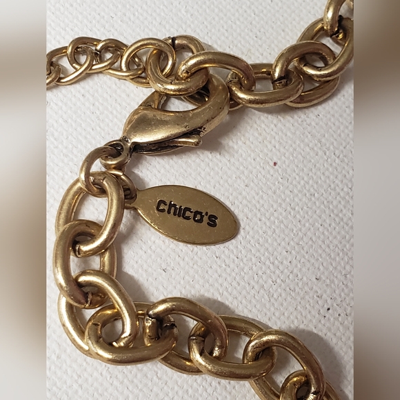 Chico's Necklace Long Statement Matte Gold Tone Chain Link Layering Chunky/Coins - Picture 14 of 15